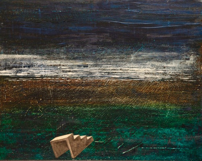 Alluding to Cronin of Meadville 16X19.75 oil and collage 2005 initialed