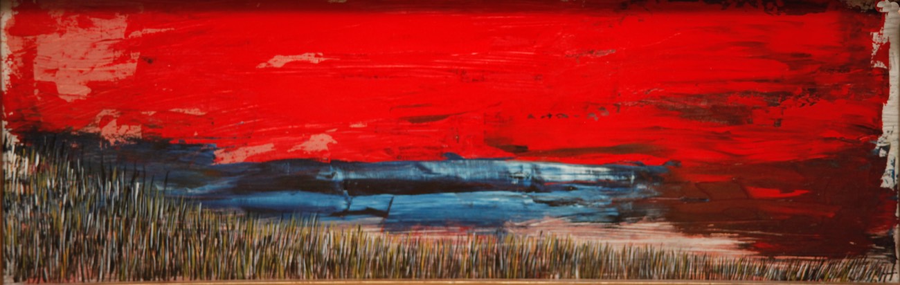 Down Near Where Mary Lived 7.5X24 oil on masonite 2010 initiled