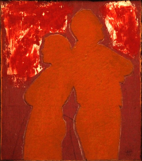 Indignant Couple 9X7.75 Cut Block painted  initialed