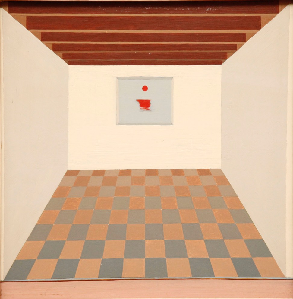 Interior with Sunrise painting 12X12 oil 