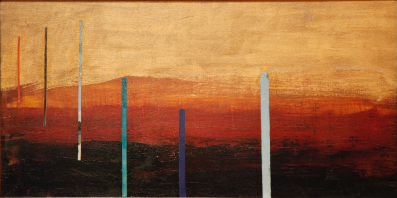 New Mexican border 12X24 oil and collage on masonite 2014 signed