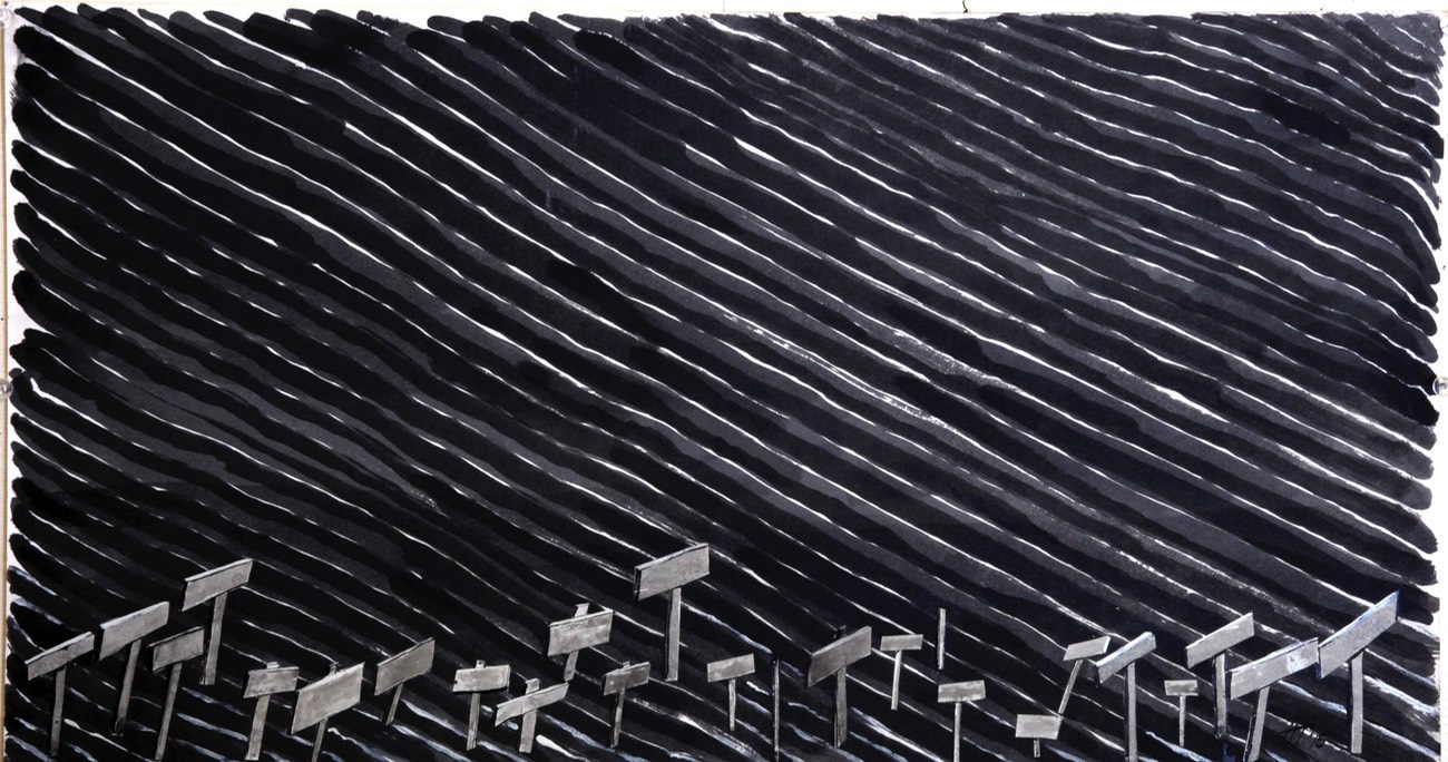 Signs of Change 12.75x23.5ink and collage initialed