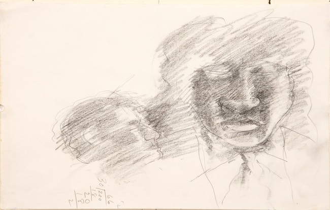 Two Faces 9X11.75 charcoal. graphite pencil