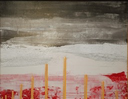 Someplace West of Here 14X18 oil and collage on masonite 2014